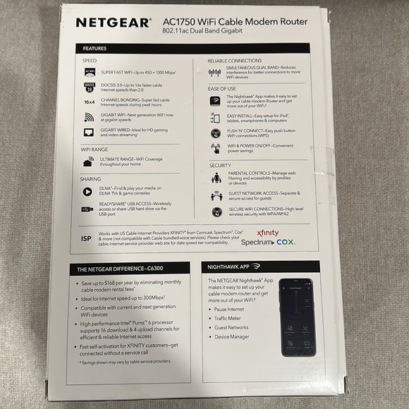 Netgear AC1750 Wi-Fi Cable Modem Router 802.11 ac Dual Band Gigabit - Picture 2 of 4